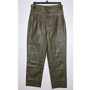 URBAN OUTFITTERS Maya Faux Leather Trouser Pants Moss Green Pleated 0 Straight